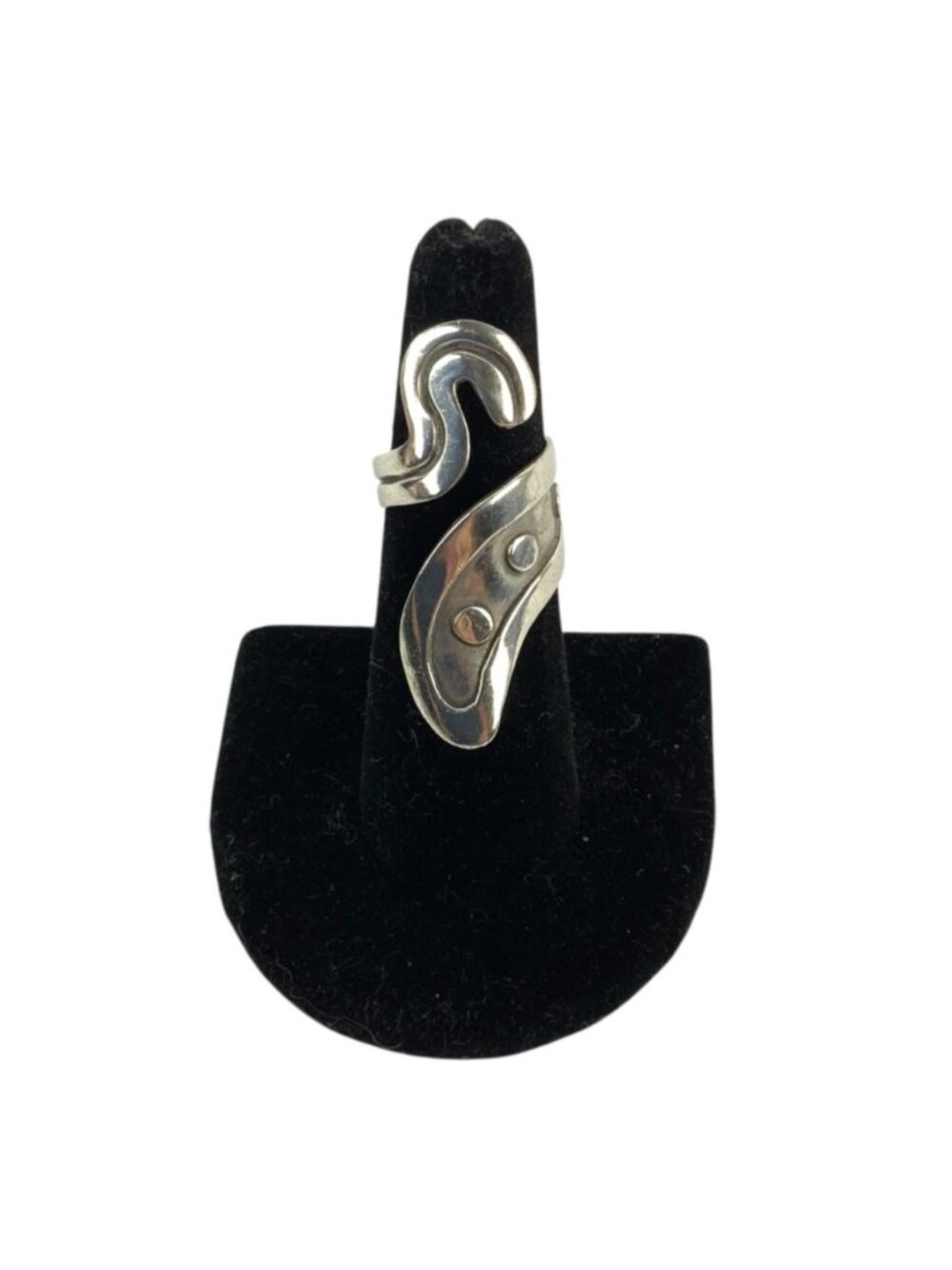 Vintage Signed R Cazares Taxco Mexico Sterling Modernist Bypass Ring Size 6 - Picture 2 of 7